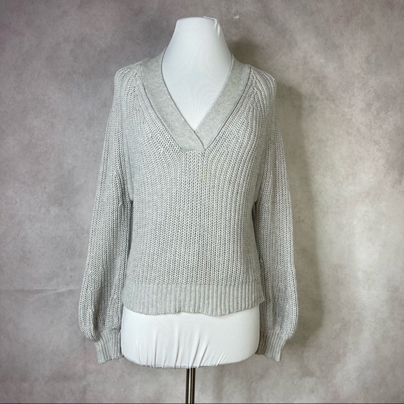 Apiece Apart Astro V Neck Knit Sweater Balloon Sleeves In Gray Marl Size XS - Picture 2 of 16